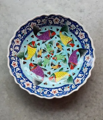 Buy Large Turkish Hand Painted Ceramic Serving/Hanging Bowl | Signed Mehmet Celik • 30£