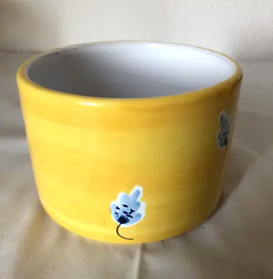Buy Yellow  Bowl Pottery Blue Flower Buds 3X4 1/2 Inches Modern Contemporary • 25.03£