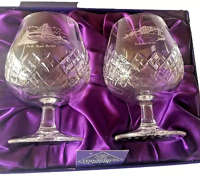 Buy Vintage Edinburgh Crystal Brandy Glasses Etched Forth Road & Rail Bridges • 34.50£