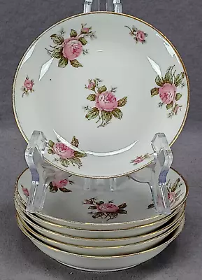 Buy Set Of 6 Limoges Pink Roses & Gold 5 1/8 Inch Dessert Bowls Circa 1900-1941 • 80.64£