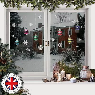 Buy Christmas Stained Glass Bauble Snowflakes Window Stickers Clings Reusable CLING • 7.39£