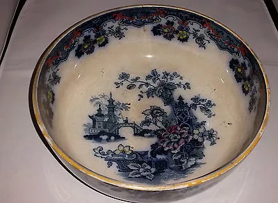 Buy Lovely Antique   Chinese  Blue Flow With Colours Bowl  9 Inches Vgc • 48.99£