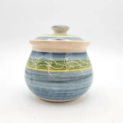 Buy Vintage D Beckley, Isle Of Wight Pottery Sugar Bowl In Blue & Green, Backstamped • 5.49£