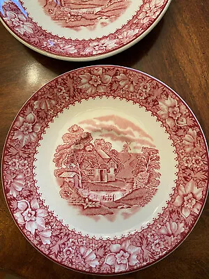 Buy 2 Wood & Sons COLONIAL Red Transfer Ware SAUCERS, England • 8.54£