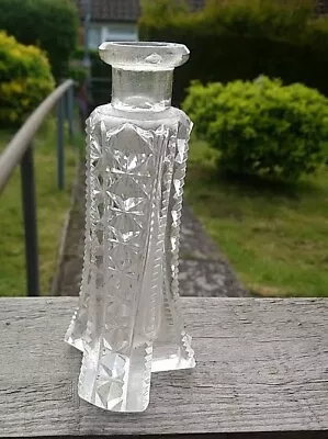 Buy Antique Art Deco Clear Cut Glass Perfume  Bottle 7   Tall. Glass Stopper Missing • 9.99£
