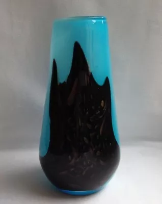 Buy Scandinavian Or Italian Cased Blue Glass Vase With Gold Aventurine • 22£