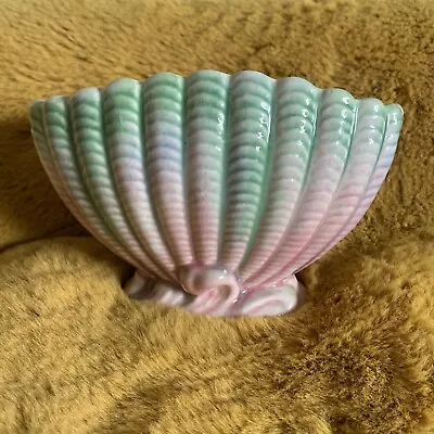 Buy Sylvac Pink And Green Pottery No.514 Clam Sea Shell Posy Vase On Wave Base • 18£