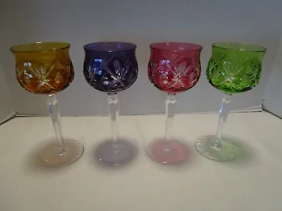 Buy Bar Bohemian Czech Crystal Cut To Clear 4 Multicolor Stemmed Goblets 8 Oz. 1970s • 132.55£
