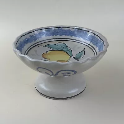 Buy Taormina Handpainted Italian Art Pottery Lemon Pedestal Bowl - Scalloped, Bands • 33.70£