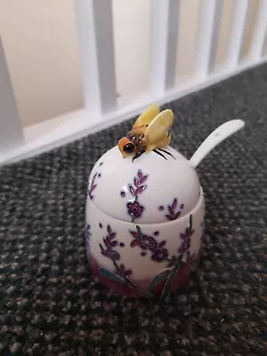 Buy Old Tupton Ware Honey Pot Hand Painted  Floral Lavender Pattern With Spoon. • 14.99£