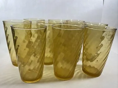 Buy 1970's Amber Glass Swirl Set Of  10 Juice Glasses Stunning & Vintage • 37.46£