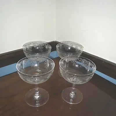 Buy Set Of Four (4) Vintage Etched Low Sherbet Sorbet Wines Glasses Maker Unknown??  • 37.80£