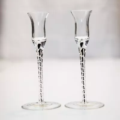 Buy 2x Colonial Glass Candle Holder With Twisted Stem, Clear And Black Glass • 11.99£
