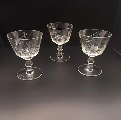 Buy 3 X Vintage Etched Butterfly Champagne Sherbet Coupe Glasses • 14.60£