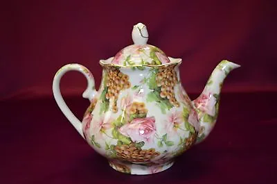 Buy 7  Porcelain Teapot  With Beautiful Rose And Grape Design /12k Gold Trim / 33oz. • 10.57£