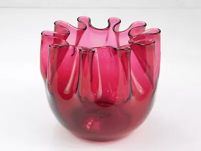 Buy VTG MCM Pilgrim Cranberry Glass Pinched Ruffle Rose Bowl Vase Mid Cantury • 43.42£