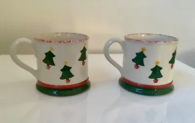 Buy Vintage LAURA ASHLEY Christmas Trees Hand Painted Mugs X2 - Dishwasher Safe • 22£