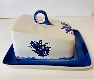 Buy Vintage Cheese Dish Colbalt Blue & White Covered Floral Staffordshire Ironstone • 42£