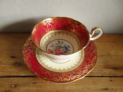 Buy Aynsley Bone China Vintage Cabinet Tea Cup And Saucer Red Flower Pattern • 45£