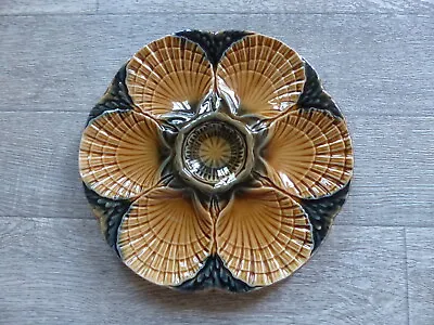 Buy Antique French Sarreguemines Majolica Oyster Plate • 72.22£