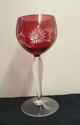 Buy Vintage Bohemian Cranberry Colour Cut Glass Hock Glass • 20£