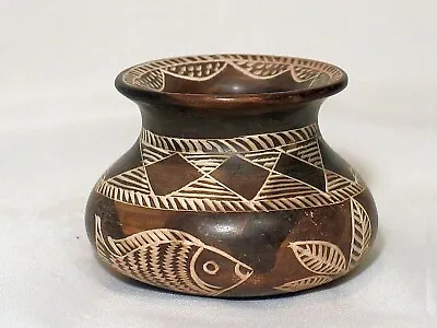 Buy Pottery Bowl, Sgraffito Fish & Leaves, Signed C. Australian Indigenous Pottery • 28.27£