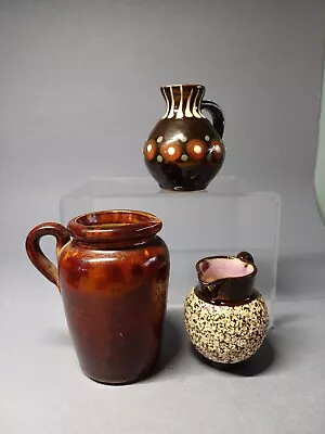 Buy 3x Vintage Small Jugs. Copper Lustre, Hand Painted Deco, Treacle Glazed.  • 5.75£
