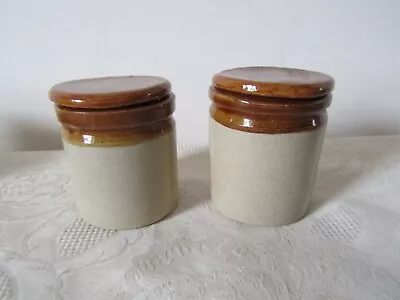 Buy Vintage Retro Pair Of Moira Stoneware Storage Jars & Lids Pots Brown 8cm Tall • 11.99£