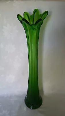 Buy Tall Embossed Emerald Green Swung/Moulded Vase, 6 Panel,Diamond Point Swags 45cm • 25.20£