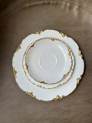 Buy Vintage Haviland Limoges France Gold Scalloped Edge White China Plate Set 3 Piec • 26.55£