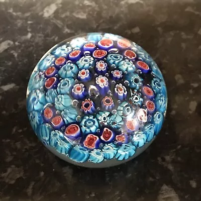 Buy Vintage Large Millefiori Blue/Red Glass Paperweight • 14.99£