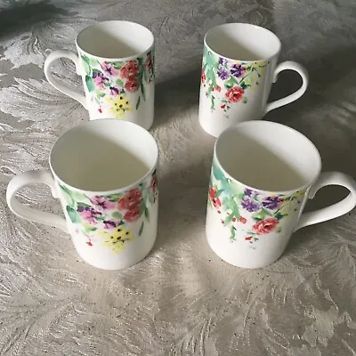 Buy Set Of 4 Pretty Laura Ashley Floral Design Bone China Mugs Tea Coffee 10cm High • 19.99£