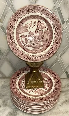 Buy Vintage Set 11 Red Pink Willow Pattern TransferWare Plates 7”Diameter England • 72.28£