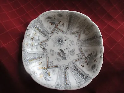 Buy 19thc Grey And Gold Patterned Ceramic  Bowl • 6£
