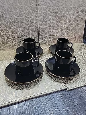 Buy Nescafe Hornsea Pottery 4 X Black & Gold Espresso Cup & Saucer Set • 30£