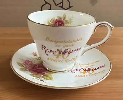 Buy DUCHESS FINE BONE CHINA 40th RUBY WEDDING ANNIVERSARY TEA CUP & SAUCER SET • 4.99£