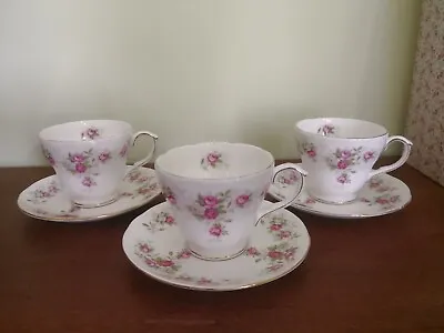 Buy Duchess 'June Buoquet' Fine Bone China. 3 Teacups And Saucers. Rose Gilt • 7.50£