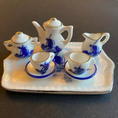 Buy Antique Vintage Miniature Dolls House Tea Set Delft • 5£