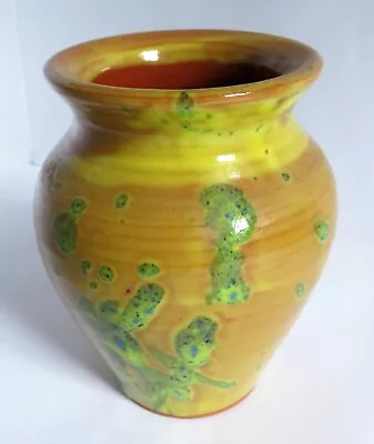 Buy Studio Pottery Handmade Welsh AERON Pottery 5  Vase Mustard Yellow Colour • 21.99£