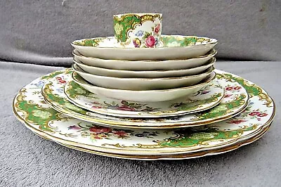 Buy Vintage Tuscan Bone China Green Windsor Saucers Plates Egg Cup & Soup Bowl Stand • 7.99£