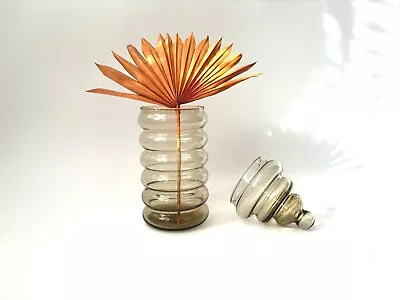Buy Vintage MCM Holmegaard Primula Apothecary Jacob Bang Smoke Glass Ribbed Jar • 91.11£