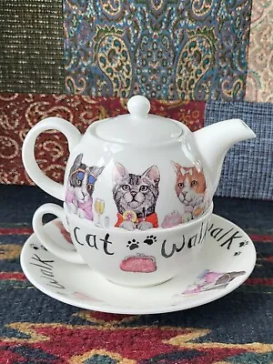 Buy Roy Kirkham Cat Walk Fine Bone China Large Breakfast Cup And Saucer & Teapot • 23£