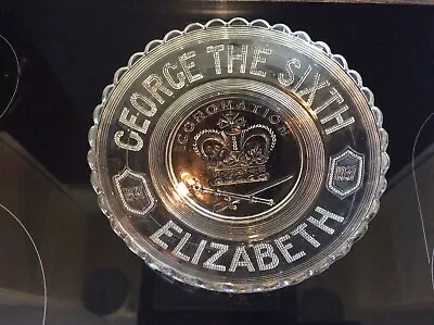 Buy King George The Sixth 1937 Coronation Elizabeth Pressed Glass Commemorative Dish • 9£