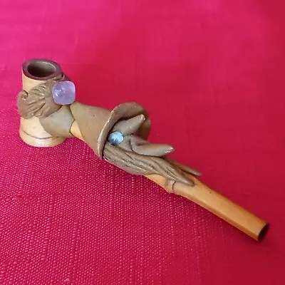 Buy Charming/vintage Handmade Pottery & Wood 'witch' Design Smoking Pipe • 28£