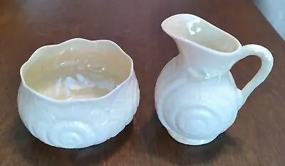 Buy Vtg. Belleek Porcelain Luster Open Sugar Creamer Sea Shell Design Green Mark 5th • 23.68£