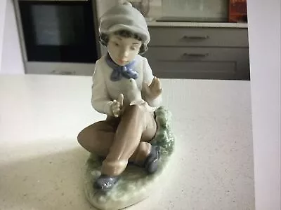 Buy Lladro Nao Boy With Cap Seated & Dove Porcelain Figurine (1990) • 15£