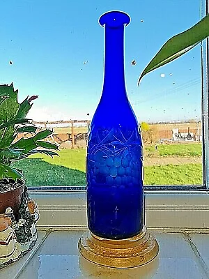 Buy Vintage Engraved Cobalt Blue Wine Bottle Decanter 1970's / Holmegaard ? 26cm • 29.99£