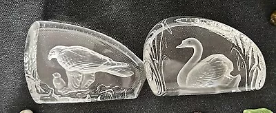 Buy 2 Wedgewood Crystal Glass Engraved Paperweights Swan + Eagle With Chick. • 10£