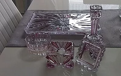 Buy Cut Glass Purple Tray, Trinket Box, Bowl & Candle Stick & Doulton Crystal Set  • 0.99£
