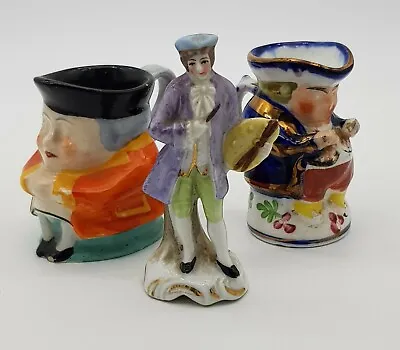 Buy 2 Miniature Toby Jugs C1920 And A Miniature Figurine (With Gold Anchor Mark). • 25£